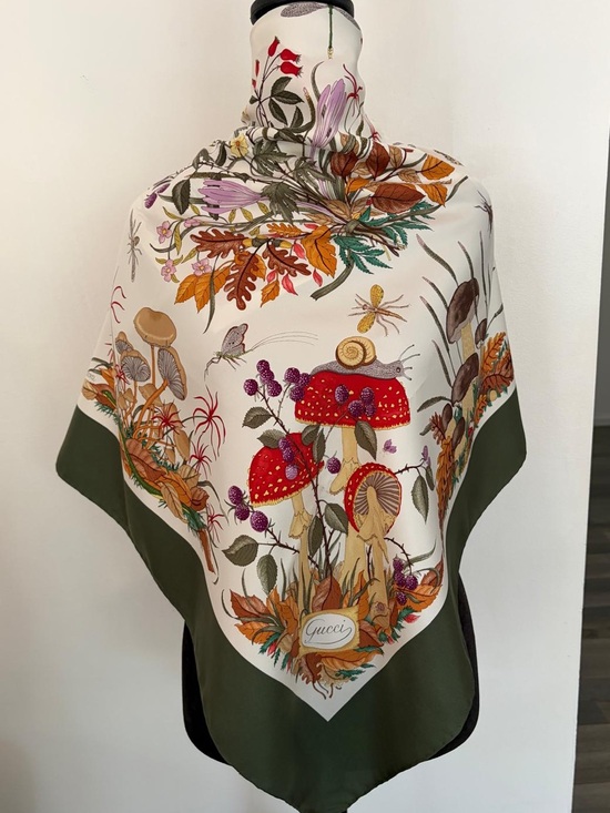 Gucci Accessories - Gucci Silk Scarf Botanical Insect Floral Green Hand Rolled Made in Italy